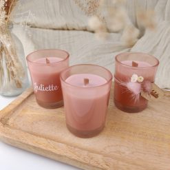 Roze geurkaarsje met houten wiek - magnolia