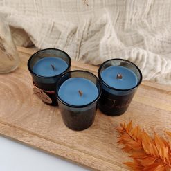 Geurkaarsje met houten wiek - silver blue