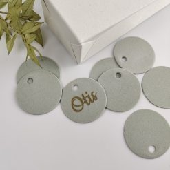 Label velours rond met gravure - eucalyptus - 35 mm