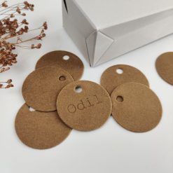 Label velours rond met gravure - klei - 35 mm