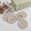 Label velours rond met gravure - zand - 35 mm