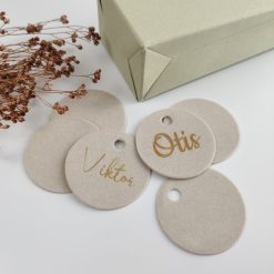 Label velours rond met gravure - zand - 35 mm