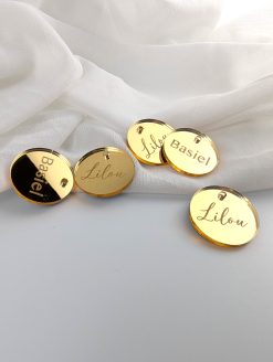 Frej Label goud spiegelacryl rond met gravure - 30 mm - 10 stuks