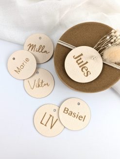 Label ecru rond met gravure – 40 mm – 10 stuks
